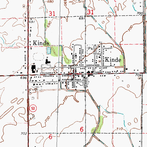 Topographic Map of Kinde Village Hall, MI