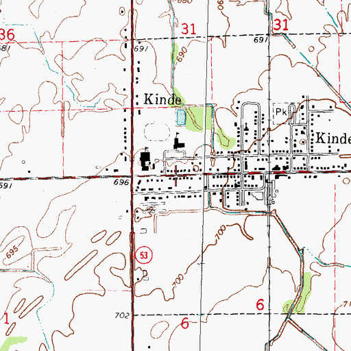 Topographic Map of Kinde Post Office, MI