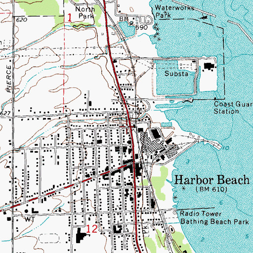 Topographic Map of Harbor Beach Post Office, MI