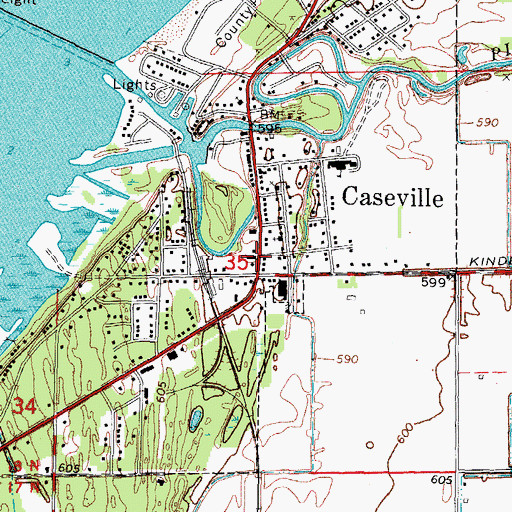 Topographic Map of Caseville Township Hall, MI