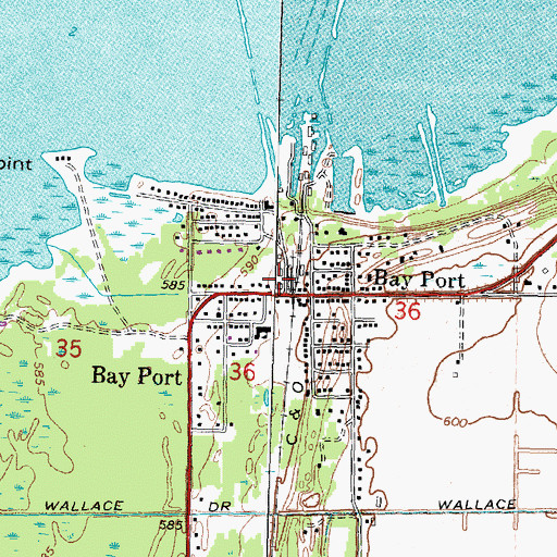 Topographic Map of Bay Port Post Office, MI