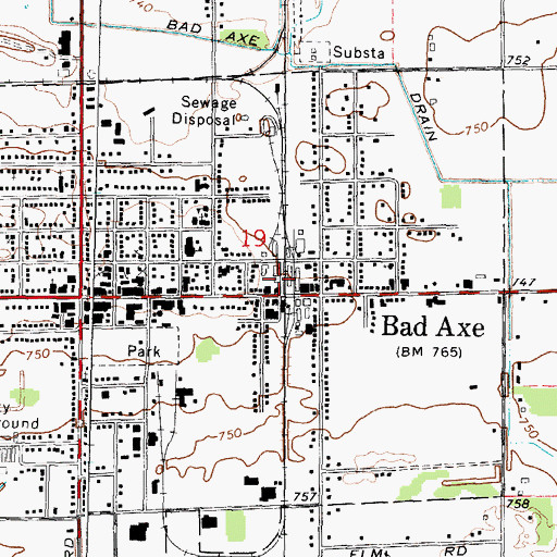 Topographic Map of Bad Axe Station, MI