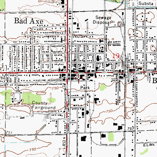 Topographic Map of Huron County Sheriff's Office, MI