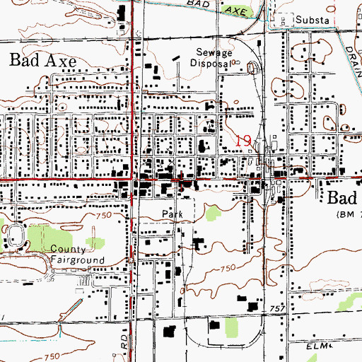 Topographic Map of Bad Axe City Hall, MI