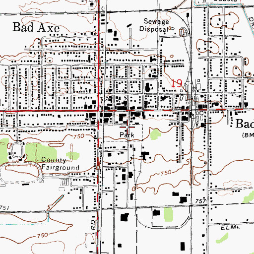 Topographic Map of Bad Axe Public Library, MI