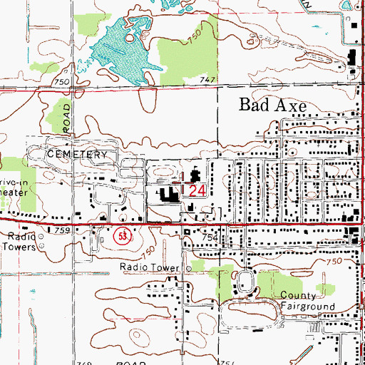 Topographic Map of Bad Axe Intermediate School, MI
