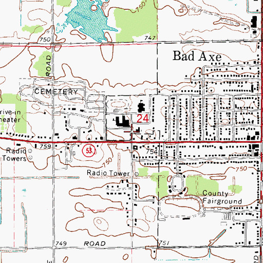 Topographic Map of Bad Axe Junior High School, MI