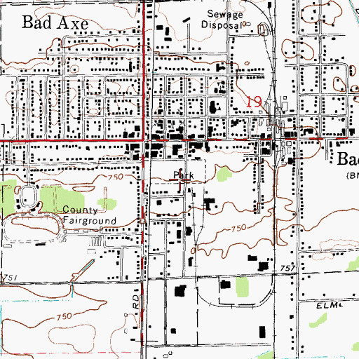 Topographic Map of Bad Axe City Park, MI