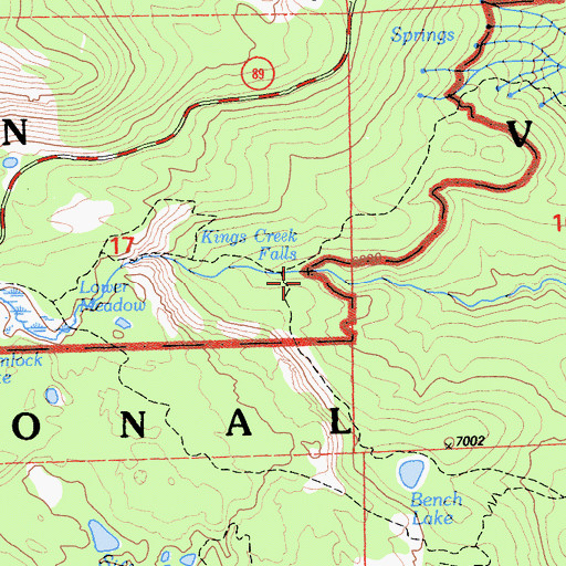 Topographic Map of Kings Creek Falls, CA