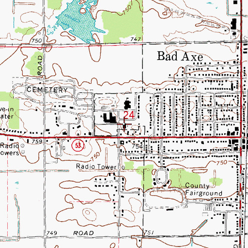 Topographic Map of First Baptist Church, MI