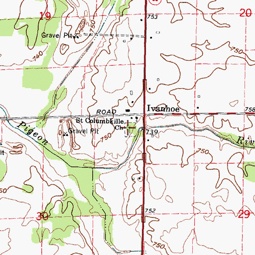 Topographic Map of Saint Columbkille Roman Catholic Cemetery, MI