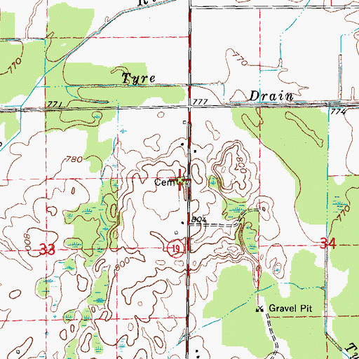 Topographic Map of Saint John's Cemetery, MI