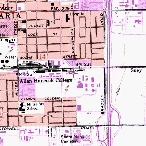 Topographic Map of Joe White Memorial Gymnasium (Allan Hancock College - Main Campus), CA