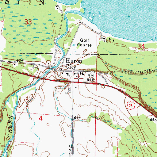 Topographic Map of Huron City Historical Marker, MI