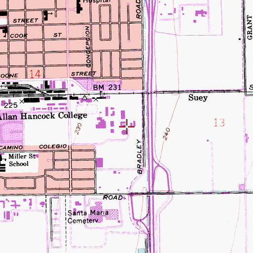 Topographic Map of Marian and Severson Theatres (Allan Hancock College - Main Campus), CA