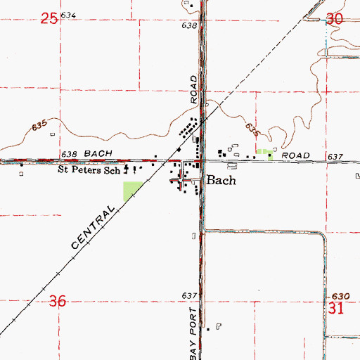 Topographic Map of Bach Post Office (historical), MI