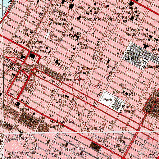 Topographic Map of American Airlines Theatre, NY