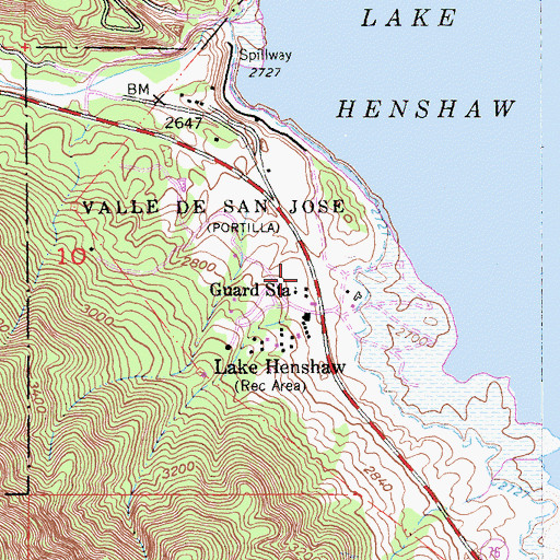 Topographic Map of Henshaw Fire Station, CA