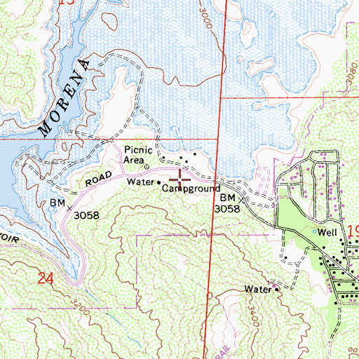 Topographic Map of Lake Morena Campground, CA