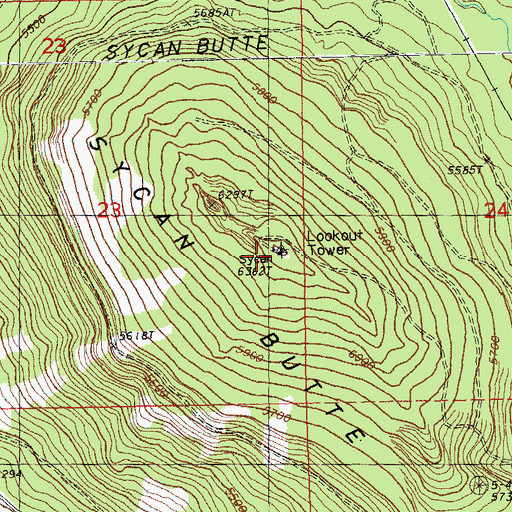 Topographic Map of Sycan Butte Lookout, OR