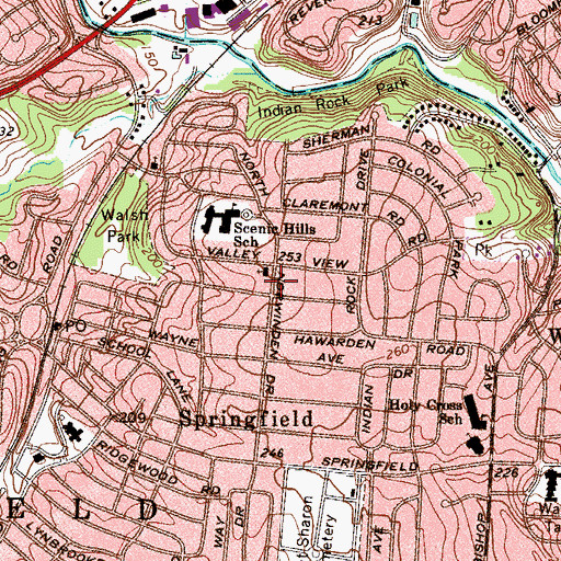 Topographic Map of Springfield Baptist Church, PA