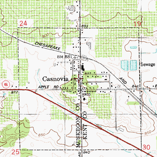 Topographic Map of Casnovia Post Office, MI