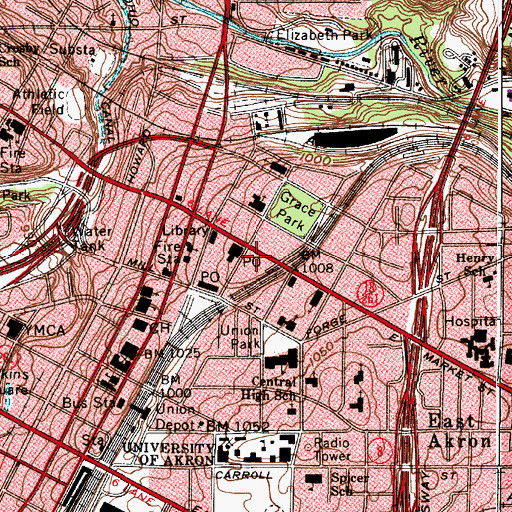 Topographic Map of Select Specialty Hospital - Akron, OH