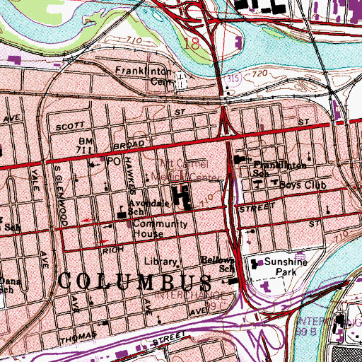 Topographic Map of Select Specialty Hospital - Mount Carmel Campus, OH