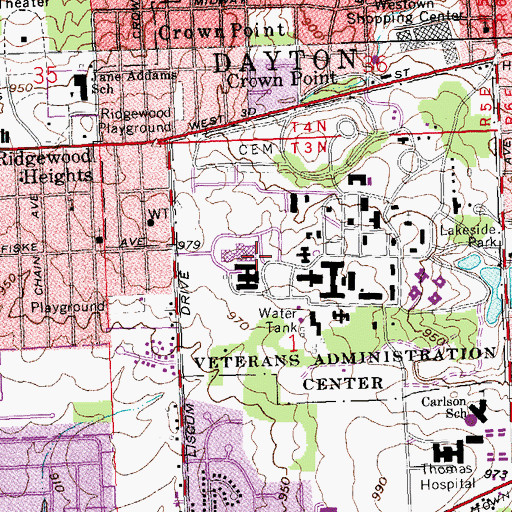 Topographic Map of Dayton Veterans Affairs Medical Center, OH