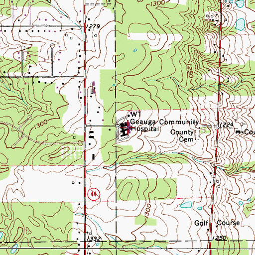Topographic Map of University Hospitals Geauga Medical Center, OH