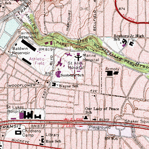 Topographic Map of Kindred Hospital - Cleveland, OH