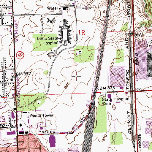 Topographic Map of Allen Oakwood Correctional Facility Mental Health Building, OH