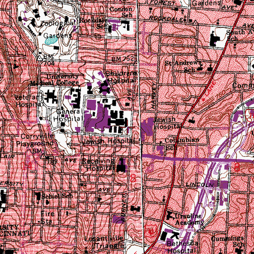 Topographic Map of Shriners Hospital for Children, OH