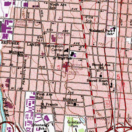 Topographic Map of Select Specialty Hospital - Columbus, OH
