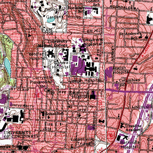 Topographic Map of University of Cincinnati Medical Center, OH