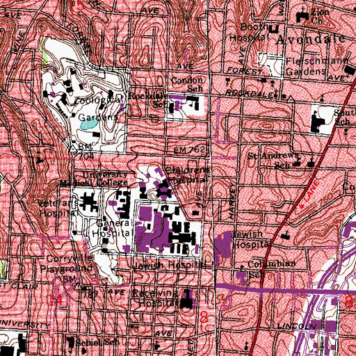 Topographic Map of Cincinnati Children's Hospital Medical Center, OH