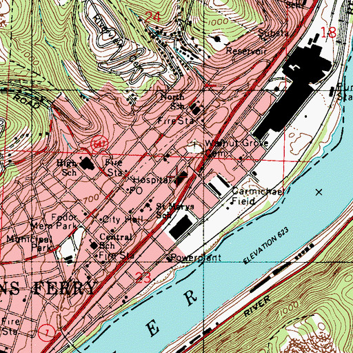 Topographic Map of East Ohio Regional Hospital, OH