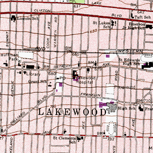 Topographic Map of Grace Hospital Lakewood, OH