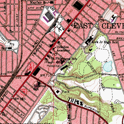Topographic Map of Grace Hospital Huron, OH