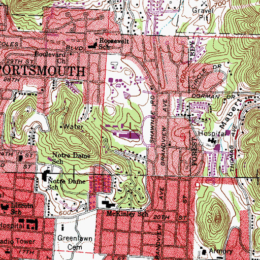 Topographic Map of Southern Ohio Medical Center Inpatient Rehabilitation Center, OH