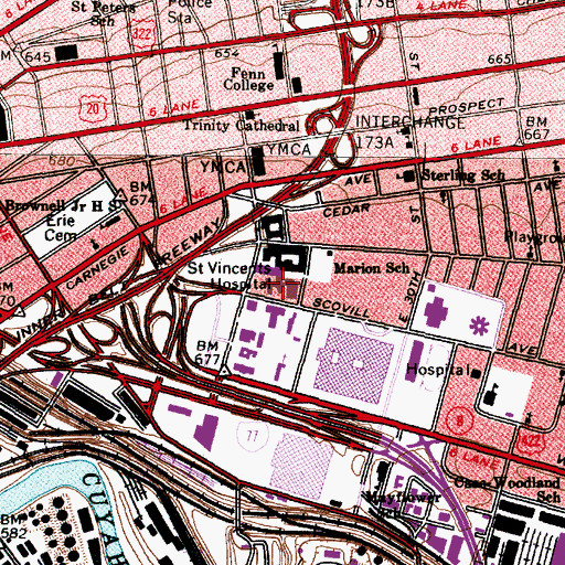 Topographic Map of Kindred Hospital Cleveland Gateway, OH