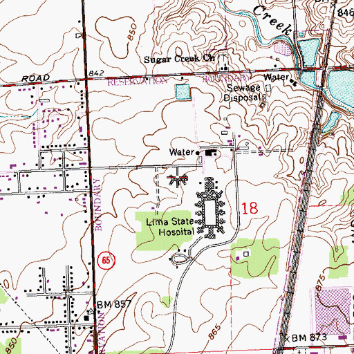 Topographic Map of Allen Oakwood Correctional Facility, OH