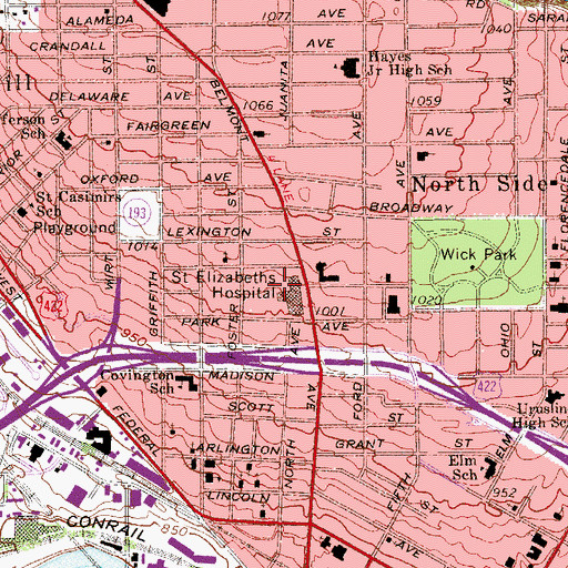 Topographic Map of Select Specialty Hospital - Youngstown, OH