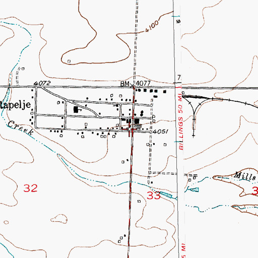Topographic Map of Rapelje Volunteer Fire Company, MT