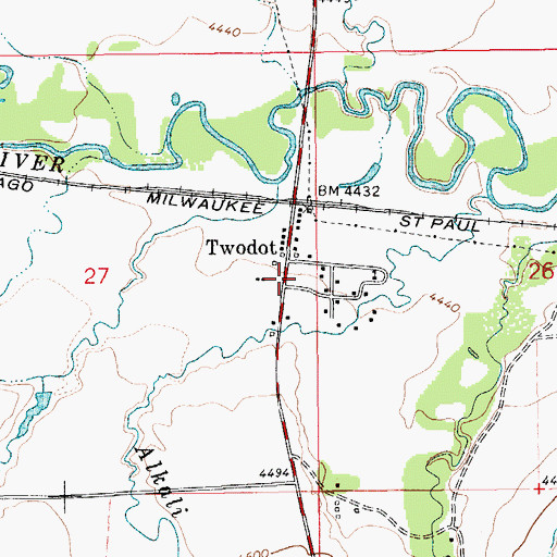 Topographic Map of Two Dot Volunteer Fire Department, MT