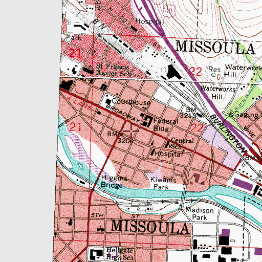 Topographic Map of United States Marshal's Service Missoula Office, MT