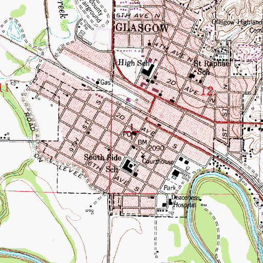 Topographic Map of Federal Bureau of Investigation Glasgow Office, MT