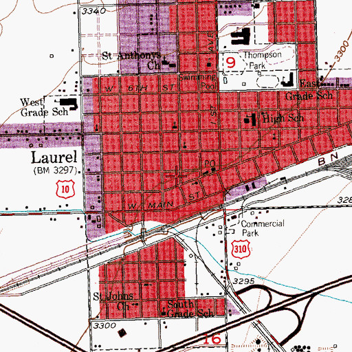 Topographic Map of Laurel City Police Department, MT