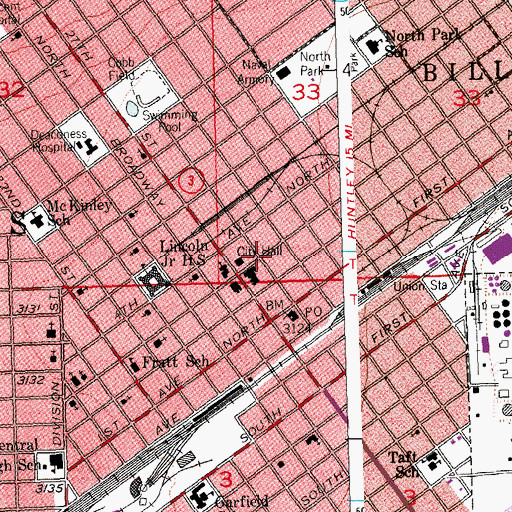 Topographic Map of Yellowstone County Sheriff's Office, MT