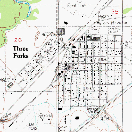 Topographic Map of Three Forks Police Department, MT